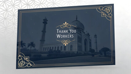 Elegant thank-you card with "Thank You Workers" text on a dark background