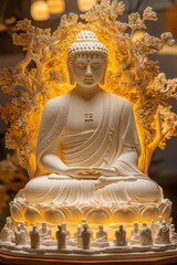 Fototapeta premium Makha Bucha Day Serene buddha statue with intricate detailing and soft ambient lighting for meditation spaces