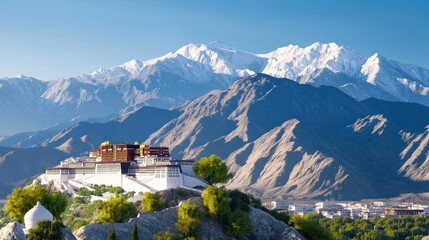 Serene Monastery in Snow Capped Mountains