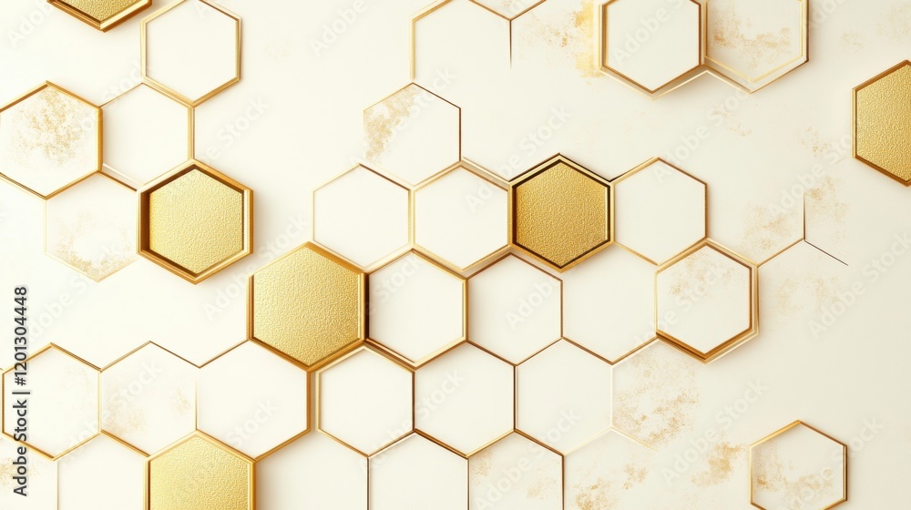 Poster abstract gold and white hexagon geometric pattern background texture design