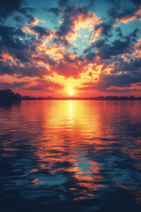 Obraz premium A vibrant sunrise scene where the interplay of light and matter is mirrored by verses of hope and renewal in the sky,