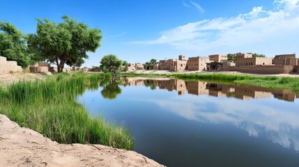 Obraz premium Tranquil Desert Village Oasis