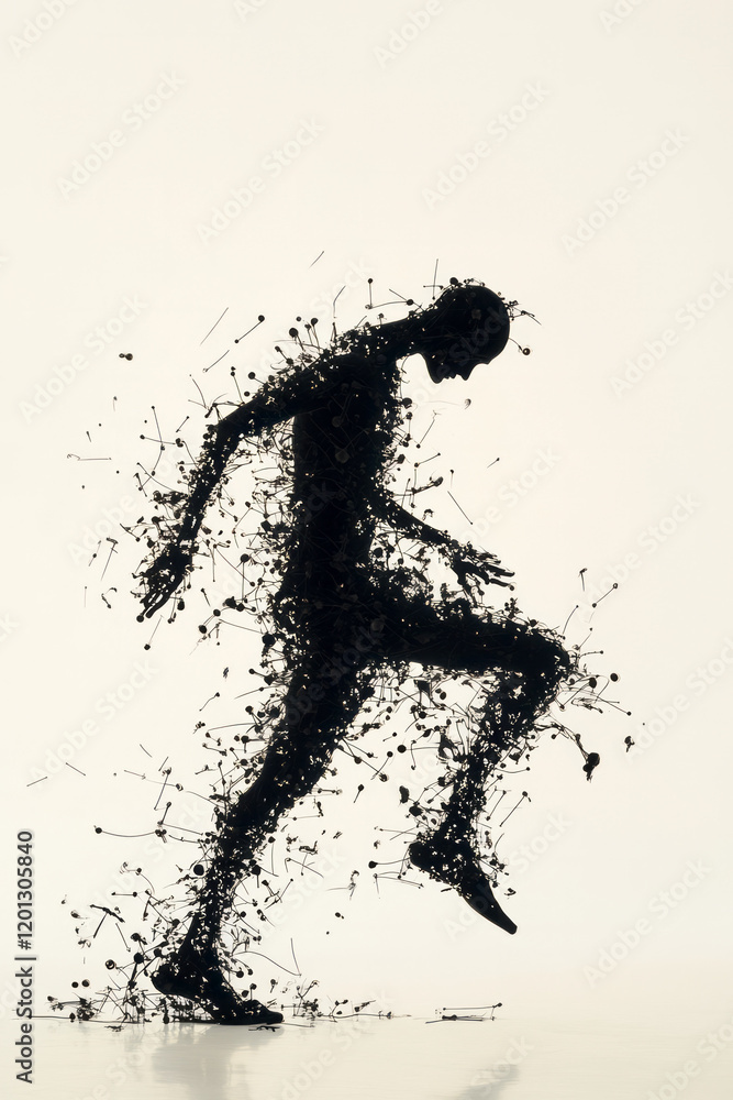 Poster a thought-provoking image of a dancer whose movements form philosophical symbols, illustrating the e