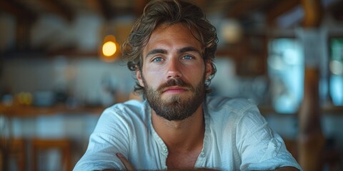 Fototapeta premium Portrait of a Handsome Young Man with a Thoughtful Expression