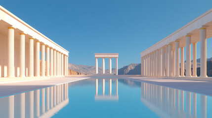 Obraz premium An artistic representation of Euclidean geometry principles applied to architectural designs of Hellenistic buildings, emphasizing symmetry and proportion,