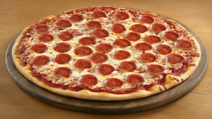 A mouthwatering pepperoni pizza, perfect for a satisfying meal. Enjoy the delicious blend of flavors and textures. A pizza lover's dream come true.