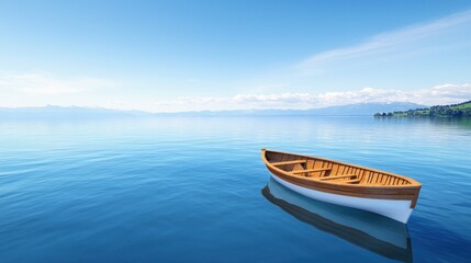A serene boat floating on calm waters under a clear blue sky.