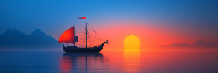Fototapeta premium A vibrant illustration of a Hellenistic ship equipped with advanced navigation tools, highlighting the eraâ€™s maritime technology and exploration,