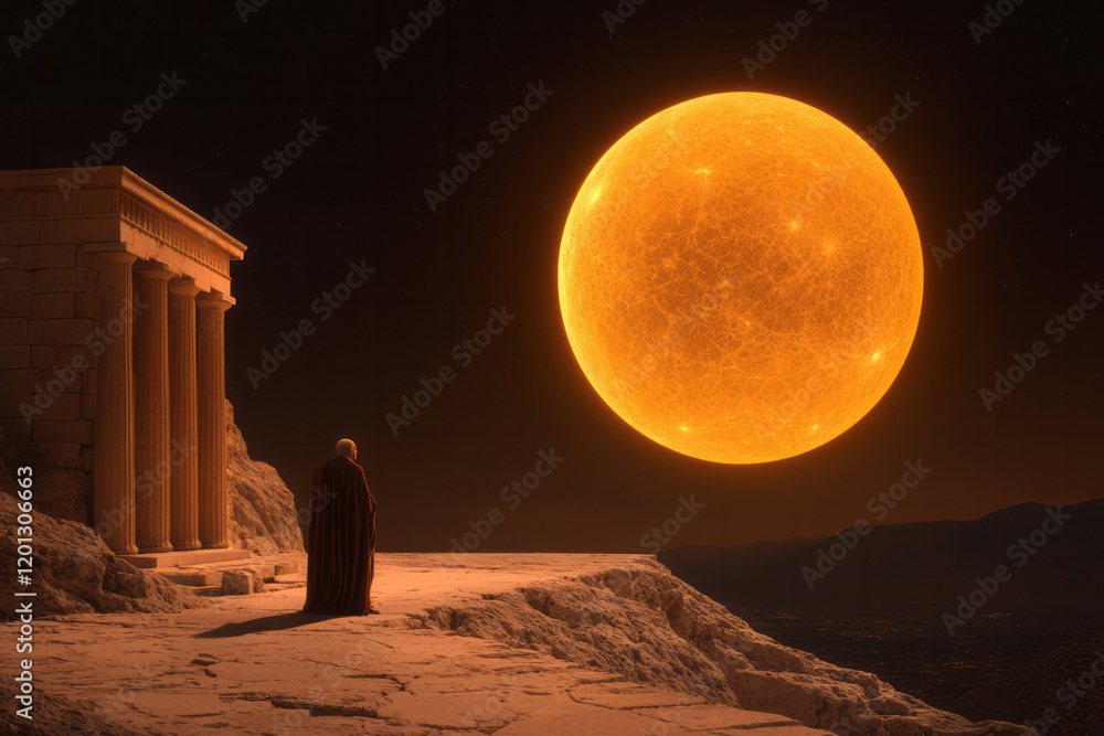 Aufkleber an artistic visualization of the oracle of delphi where priests interpret celestial events through b