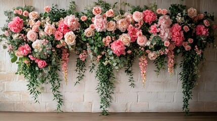 Beautiful Floral Backdrop with Vibrant Pink and Peach Flowers Combining Luxury and Elegance for Events, Weddings, and Photography Settings