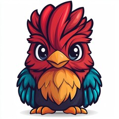 Obraz premium Adorable Cartoon Bird with Red Crest and Teal Wings