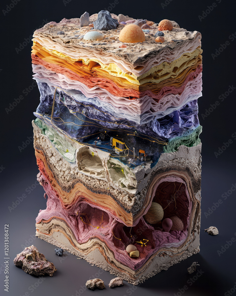Poster a detailed cross-section of the earth showing layers and seismic measurement tools used to study its
