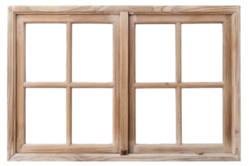 wooden window frame isolated on white or transparent png