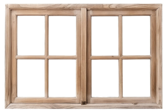 wooden window frame isolated on white or transparent png