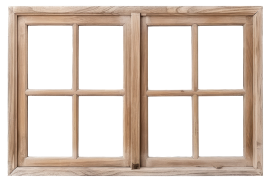wooden window frame isolated on white or transparent png