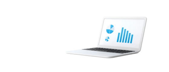 Data Visualization on Laptop with Transparent Background Business Analytics Clean Design Modern Setting Digital Concept