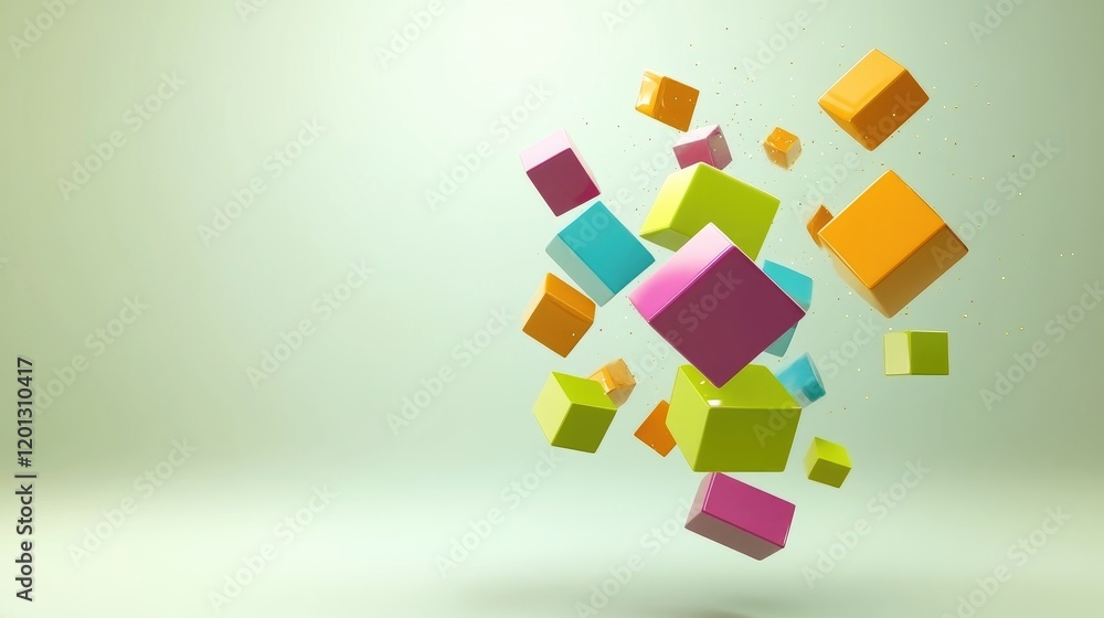 Fototapete abstract d geometric shapes in vibrant colors floating against a minimalist background, creating a m