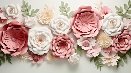 Elegant Paper Flowers in Soft Pink and White for Decorative Use