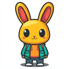 Cute Yellow Bunny Wearing A Jacket Backpack