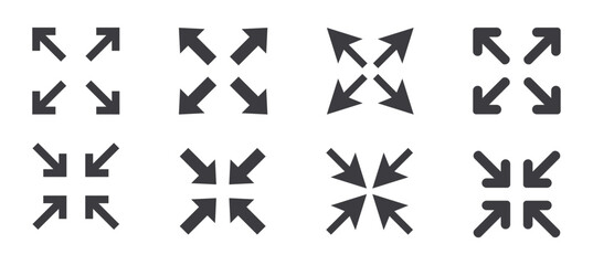 Full screen icon interface menu cursor bitton, application size control pointer. Web ui line navigation maximize or minimaze icon. App arrow. Enter or exit