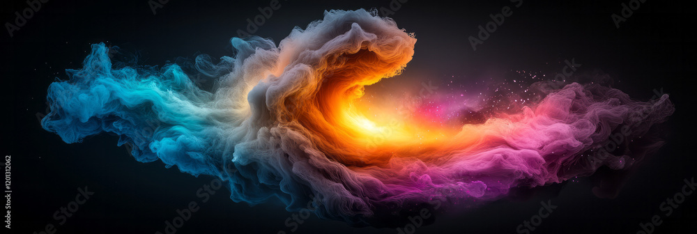 Poster an abstract visualization of dark matter and dark energy, using swirling patterns and deep colors to