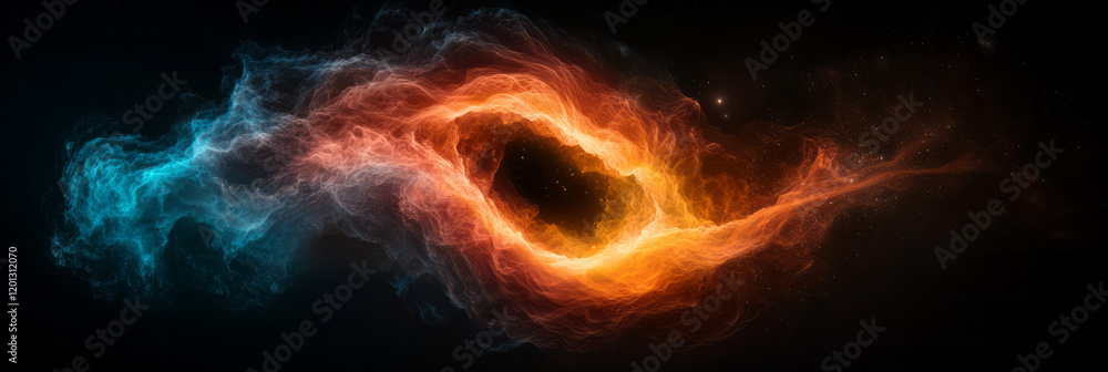 Poster an abstract visualization of dark matter and dark energy, using swirling patterns and deep colors to