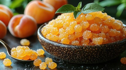 Peach Crystallized Candies In A Bowl With Mint
