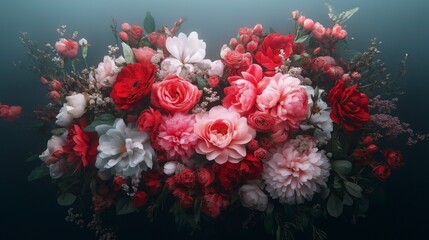 Vibrant floral arrangement bursting with life in shades of red and pink for a captivating display of natural beauty. Generative AI