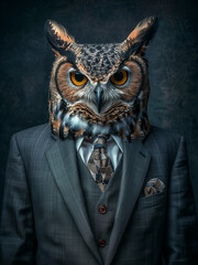 Tesseract Owl in Hypercube Patterned Designer Suit