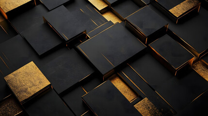 3D abstract wallpaper. Three-dimensional dark golden and black background. golden wallpaper. Black and gold background