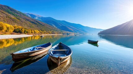 Obraz premium Serene Autumn Lake with Boats