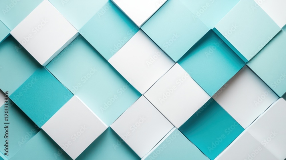 Poster abstract geometric background teal and white cubes 3d pattern texture