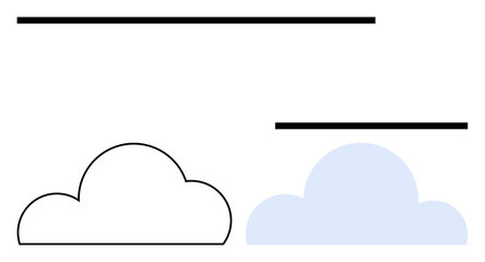 Two cloud shapes, one outlined and one filled with light blue, placed beneath two thick horizontal lines. Ideal for weather forecasts, climate studies, meteorology, environmental themes, sky