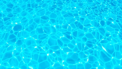 Obraz premium Vibrant turquoise water, Rippling pool surface, Sunlight reflections, Crystal clear aqua, Underwater caustics, Swimming pool texture, Refreshing summer scene, High contrast ripples, Bright blue tones