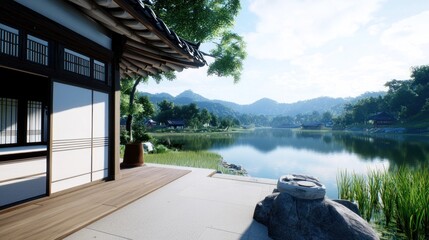 Serene Japanese Lakeside House