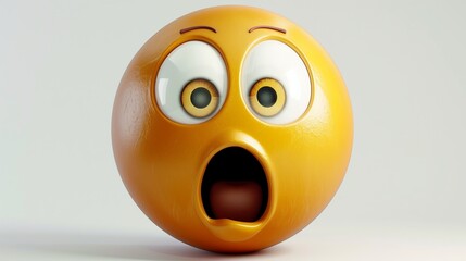 A highly detailed close-up of a shocked face emoji, its wide eyes and open mouth clearly visible with realistic light reflections, against a pure white background.