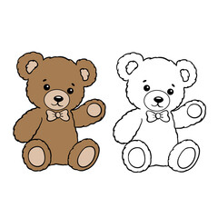 teddy bear with raised paw, color and black and white