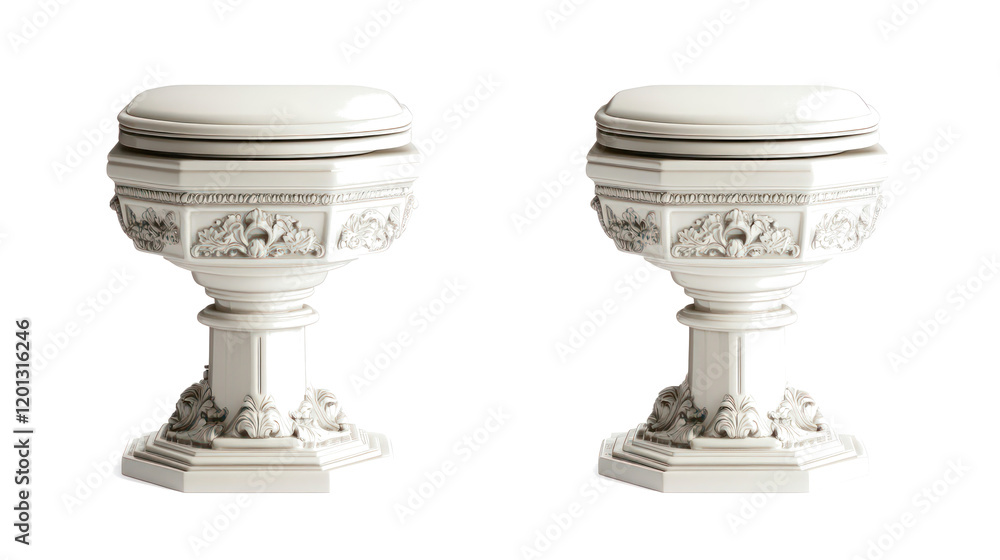 Poster elegant white ceramic toilets displayed from front view generative ai