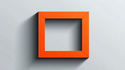Abstract Orange Square Frame on Light Grey Wall Modern Minimalist Design Element