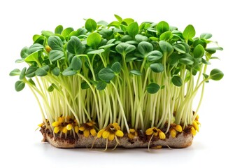 Vibrant sunflower microgreens, isolated on white.  Perfect for healthy eating and culinary creations.