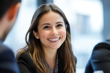 Cheerful businesswoman having a discussion with her colleagues, Generative AI