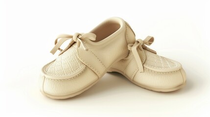 Naklejka premium A realistic image of a cute pair of baby shoes with delicate stitching, isolated against a clean white background.