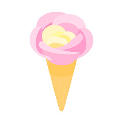 薔薇のような形に盛られたアイス。フラットなベクターイラスト。
Ice cream shaped like a rose. Flat vector illustration.