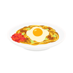 横手やきそば。フラットなベクターイラスト。
Yokote yakisoba. Flat vector illustration.