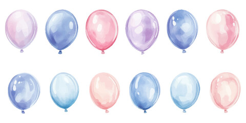 Watercolor pastel-colored balloons set, hand-drawn vector illustration clip art isolated on a white background