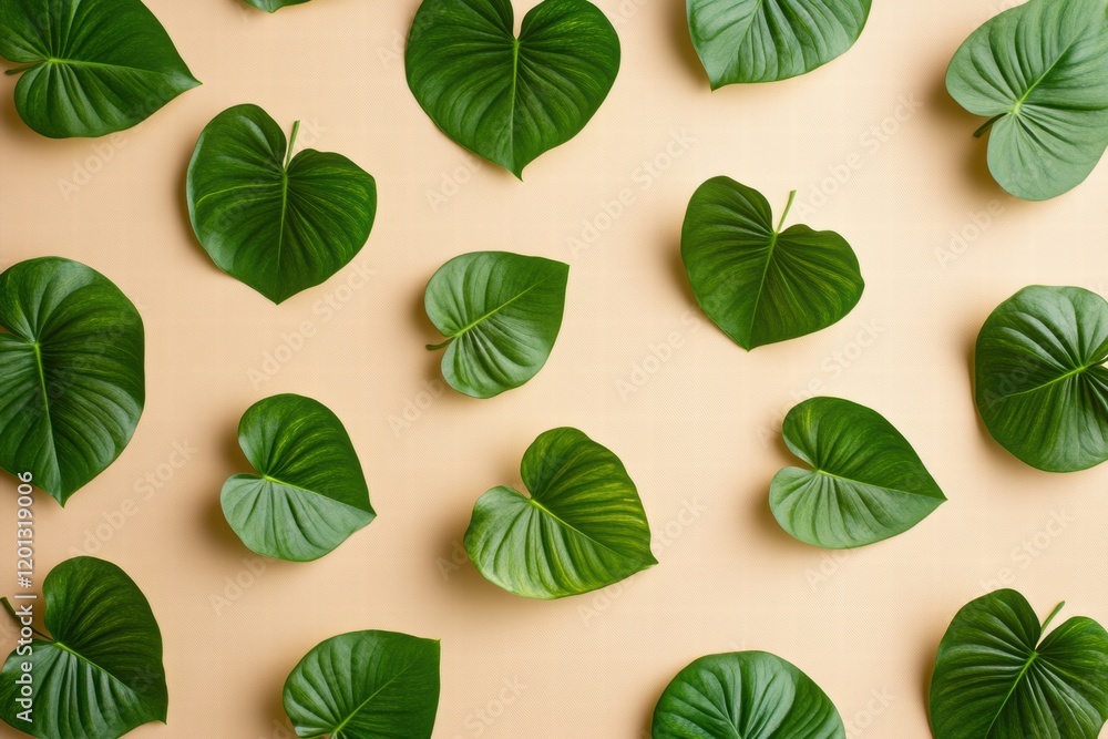 Poster green tropical leaves arranged on a textured background create a vibrant natural pattern. generative