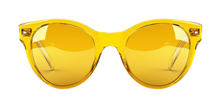 Stylish yellow sunglasses on fashion accessories high fidelity studio environment close-up view summer vibes isolated on transparent background png