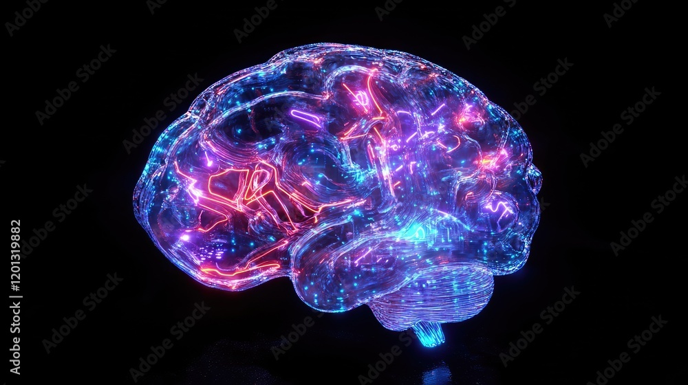 Poster illuminated digital brain neural network visualization