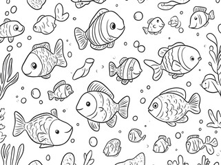 Adorable Cartoon Fish Swim in an Underwater Scene