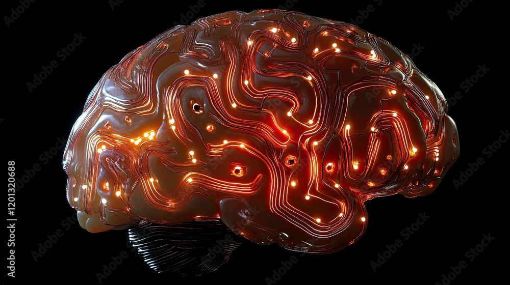 Poster illuminated brain model with intricate wiring design